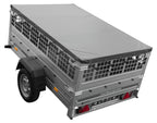 Car trailer GARDEN TRAILER 201 TIPP with mesh side extensions, support wheel and flat tarpaulin