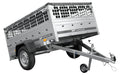 Car trailer GARDEN TRAILER 201 TIPP with mesh side extensions, support wheel and flat tarpaulin