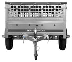 Car trailer GARDEN TRAILER 201 TIPP with mesh side extensions, support wheel and flat tarpaulin