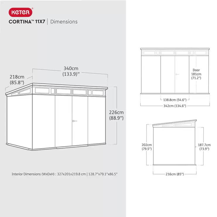 Keter Cortina 11ft x 7ft Grey Composite Garden Storage Shed