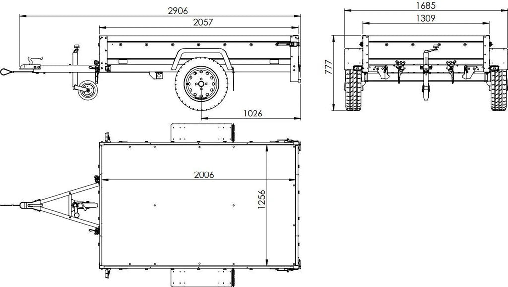 Car trailer GARDEN TRAILER 201 TIPP with support wheel, tarpaulin and high frame