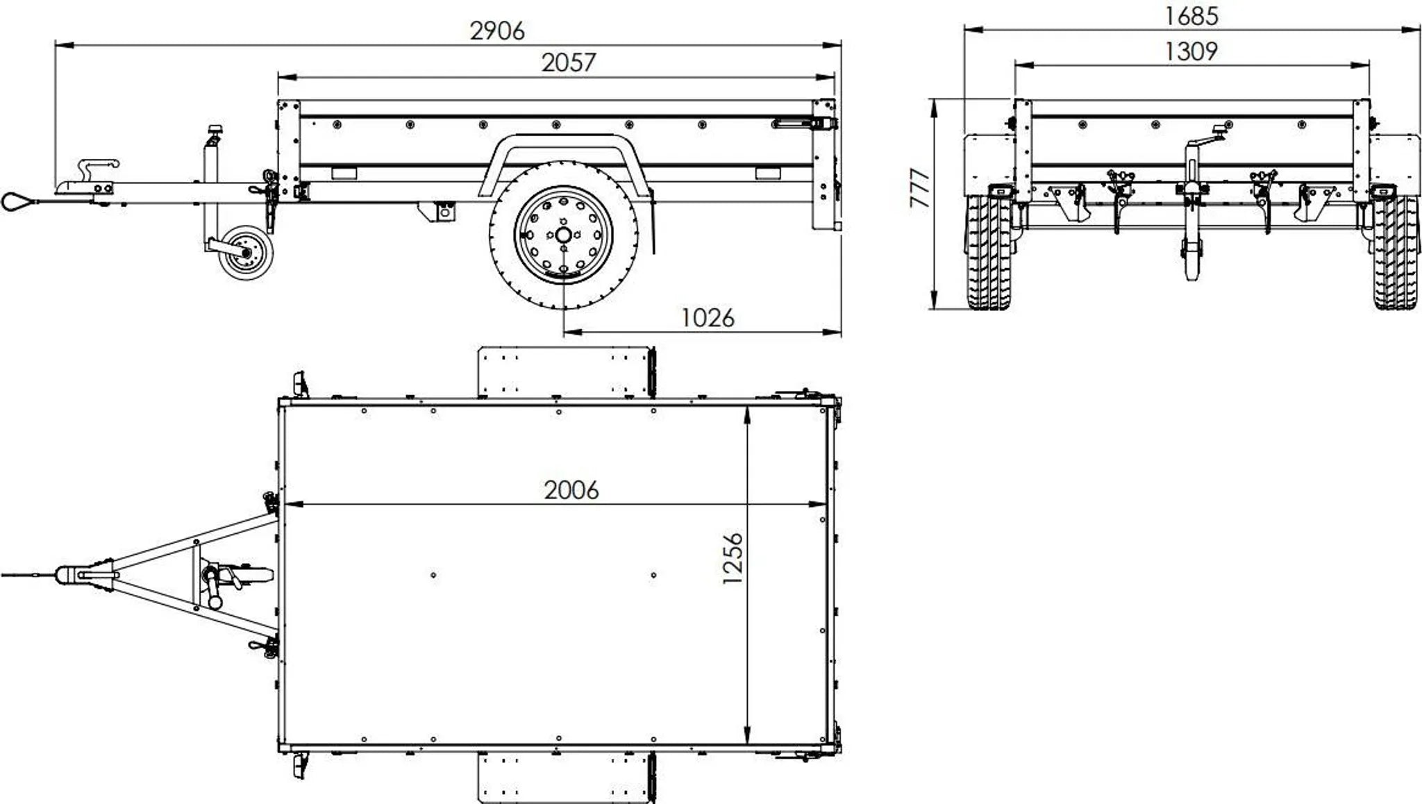 Car trailer GARDEN TRAILER 201 TIPP with support wheel, tarpaulin and high frame