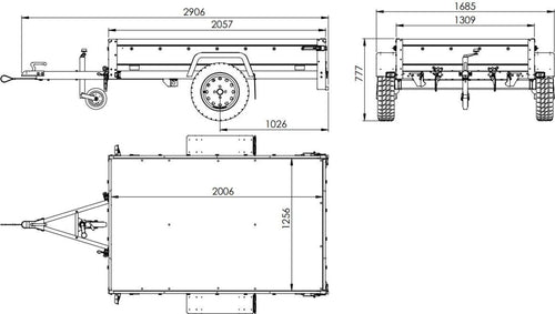Car trailer GARDEN TRAILER 201 TIPP with support wheel, tarpaulin and high frame