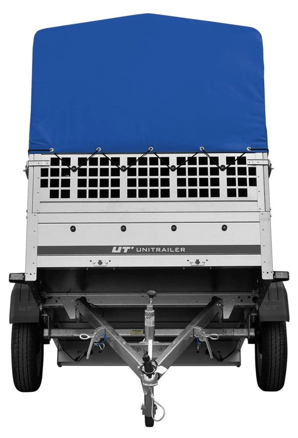 Garden Trailer 201 KIPP 200x125 tarpaulin trailer with mesh side extension, blue tarpaulin, high frame and jockey wheel