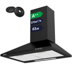 CIARRA Cooker Hood 60cm CBCB6201 600mm Kitchen Extractor Hood with Carbon Filters Recirculating&Ducting Wall Mounted Cooker Extractor Fan Black