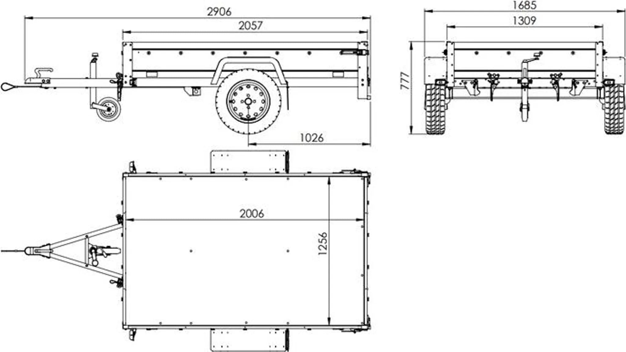 Trailer with tarpaulin GARDEN TRAILER 201 TIPP [with support wheel, blue high tarpaulin and high bows]