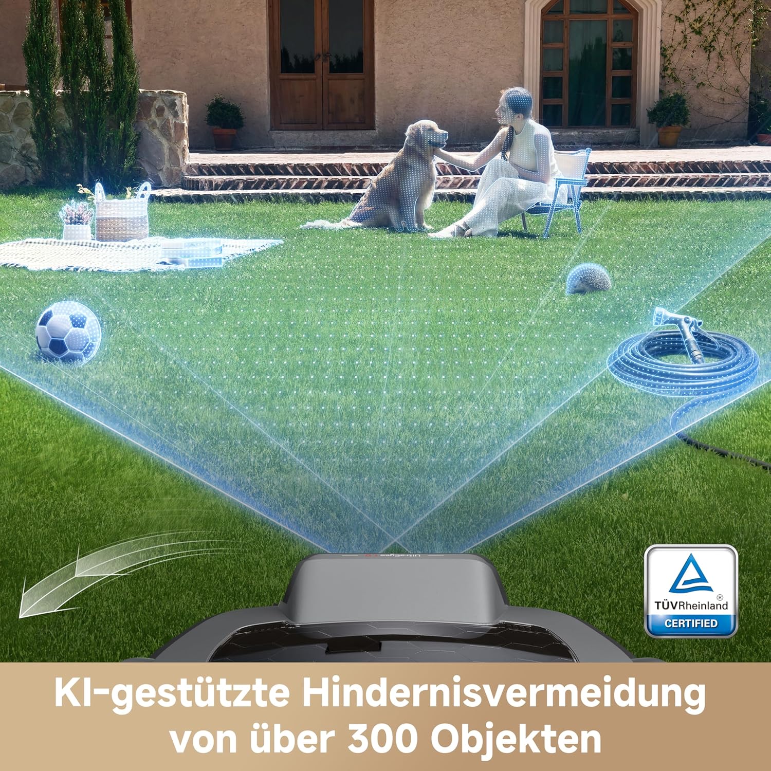 MOVA ViAX 250 Mähroboter ohne Begrenzungskabel, Empfangsbereich 250 m², KI-gestützte Kartierung, U-förmige Spuren, Hindernisvermeidung mit Dual Vision, besserer Kantenschnitt, für komplexes Gelände, App-Steuerung