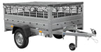 Car trailer GARDEN TRAILER 201 TIPP with mesh side extensions, support wheel and flat tarpaulin