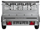Car trailer GARDEN TRAILER 201 TIPP with mesh side extensions, support wheel and flat tarpaulin