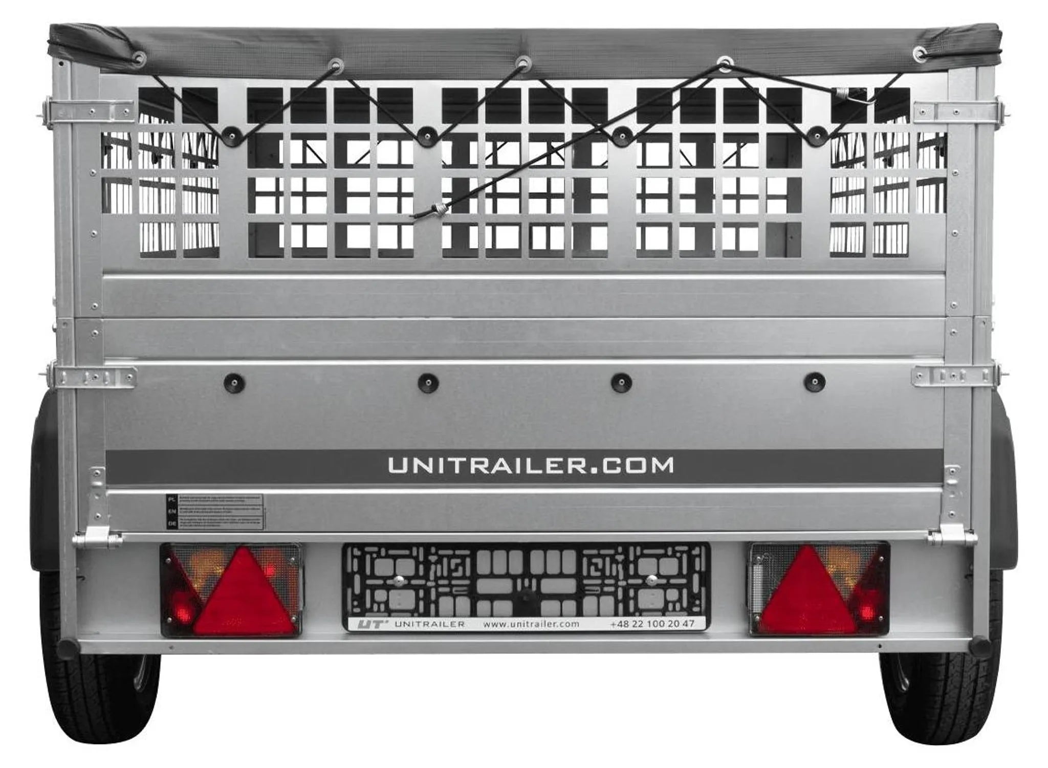 Car trailer GARDEN TRAILER 201 TIPP with mesh side extensions, support wheel and flat tarpaulin