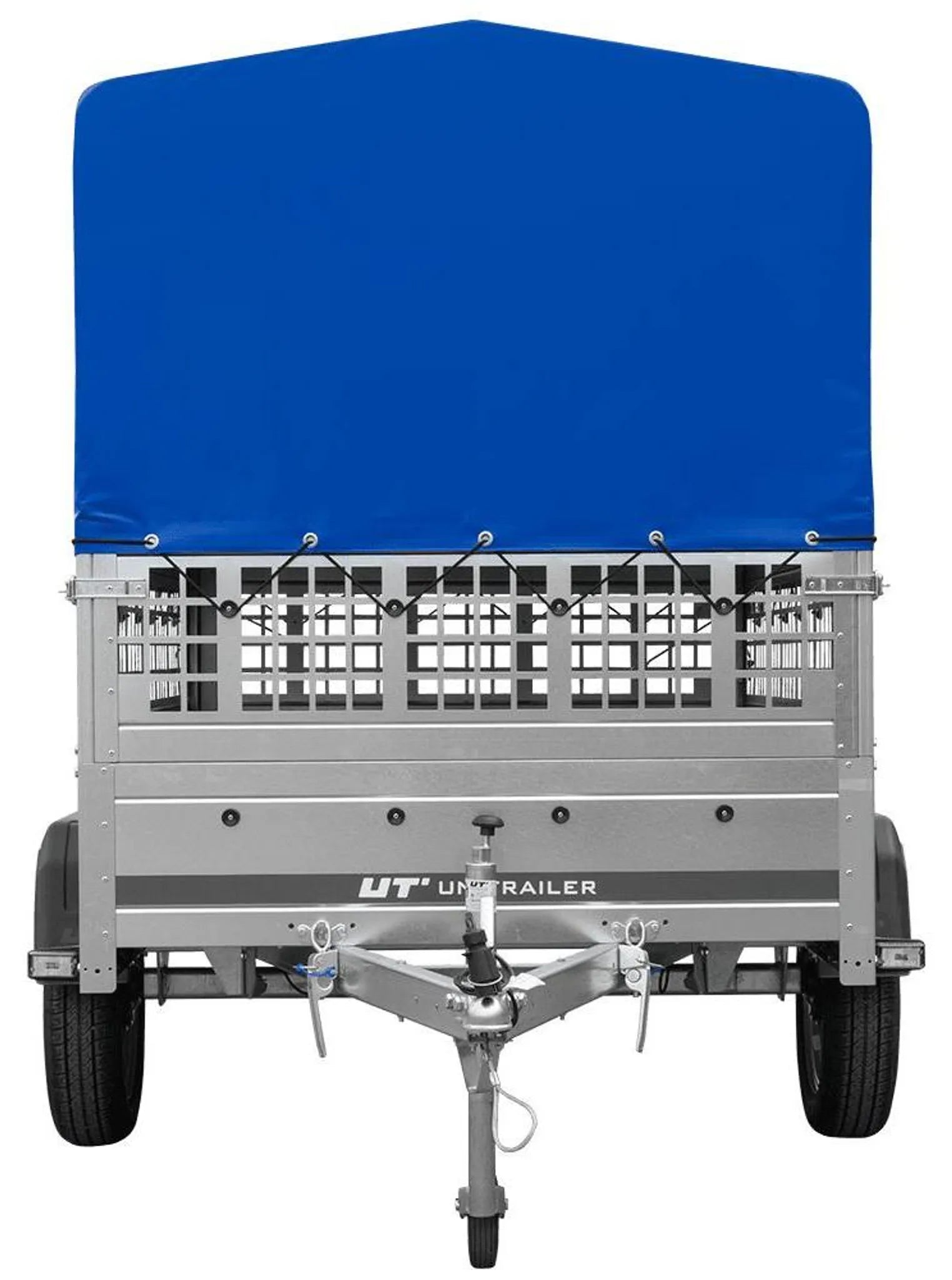 Garden Trailer 201 KIPP 200x125 tarpaulin trailer with mesh side extension, blue tarpaulin, high frame and jockey wheel